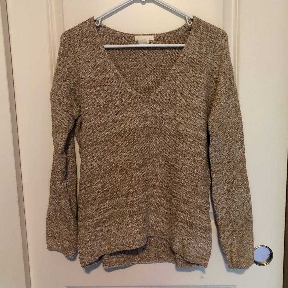Tan Knit V-neck Sweater